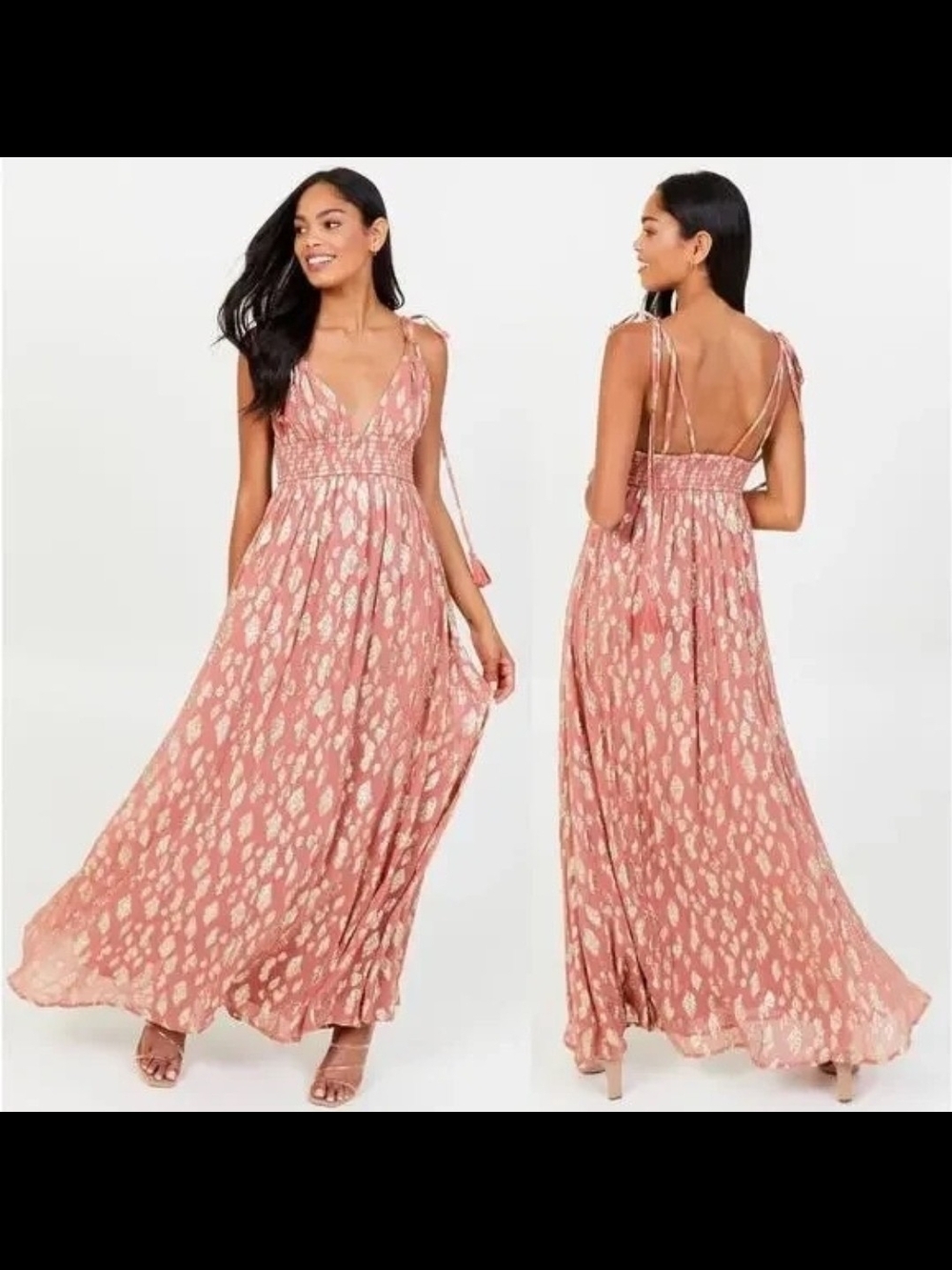 Altar'd State Rose Pink Printed Tie-Shoulder Maxi Dress